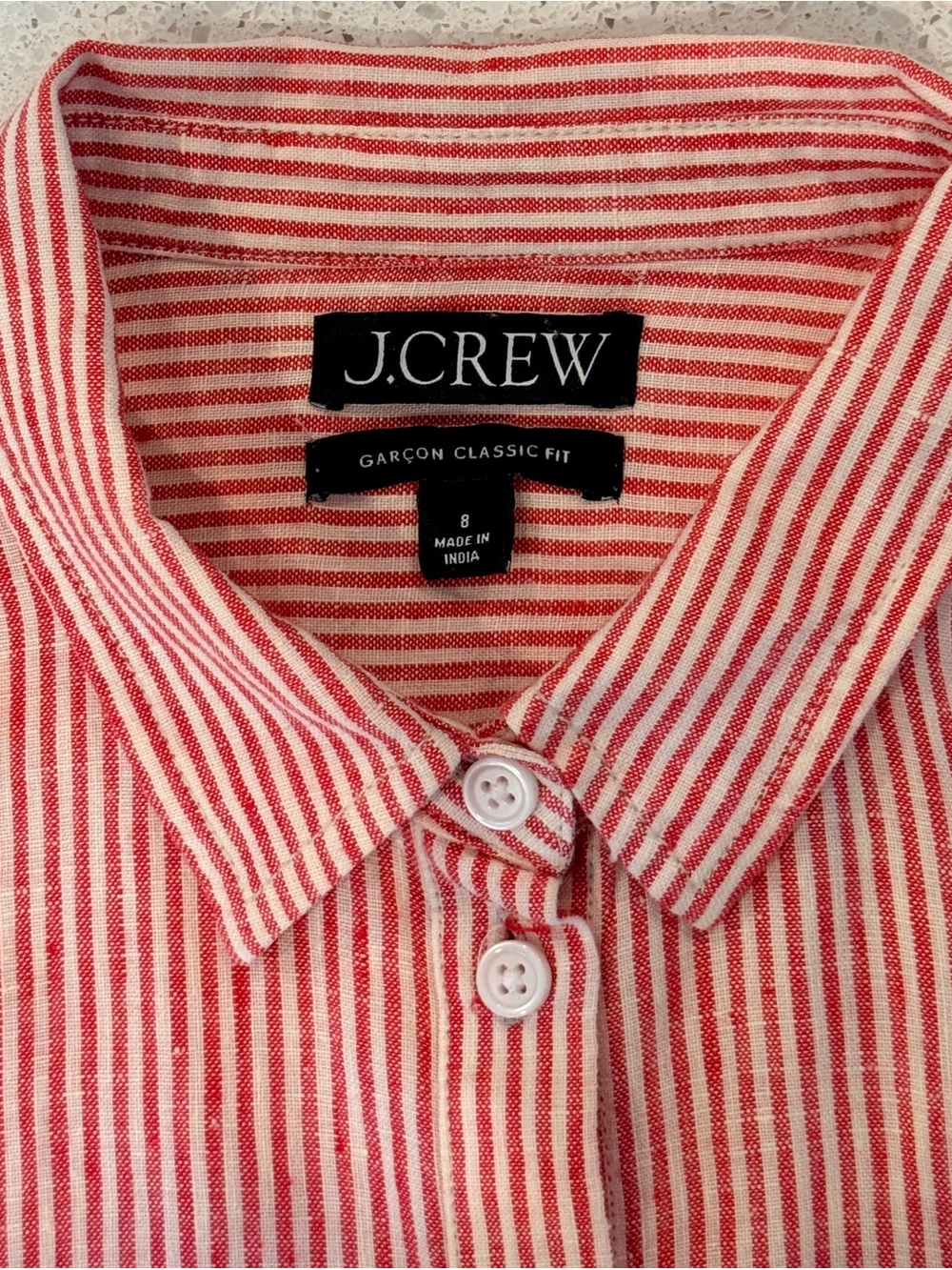 J. Crew Garçon Classic Fit Red and White Striped Button-Down Shirt - NWOT